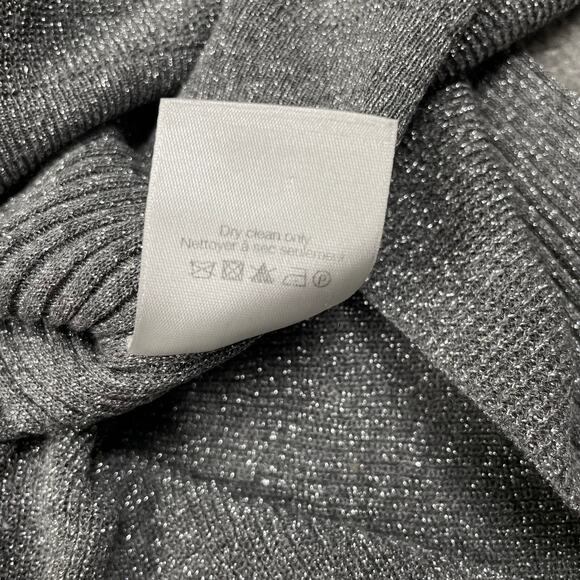 Veronica Beard Esmeralda Metallic Sweater Silver V-Neck Ribbed Knit Peplum Gray - Picture 10 of 16